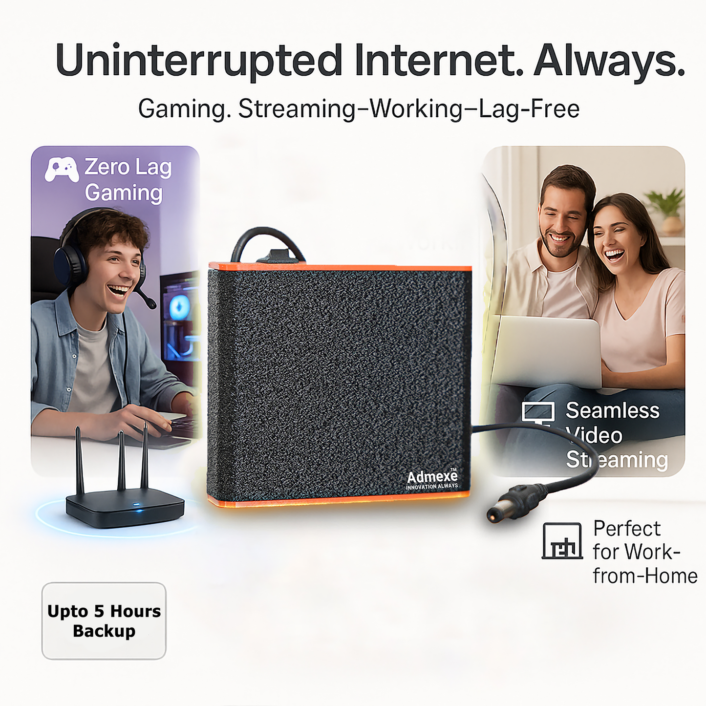 Admexe Mini UPS and Power Bank for 12V WiFi Router | Power Backup up to 6 Hours | Ups for WiFi Router | WiFi Router ups up to 3A | ups for uninterrupted wi-fi| Portable ups | WiFi Ups