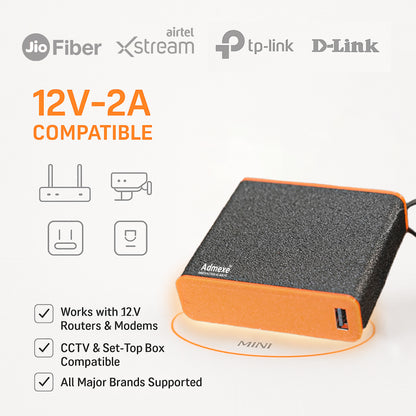 Admexe Mini UPS and Power Bank for 12V WiFi Router | Power Backup up to 6 Hours | Ups for WiFi Router | WiFi Router ups up to 3A | ups for uninterrupted wi-fi| Portable ups | WiFi Ups